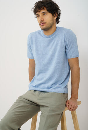 Linen mouliné crew neck ROYAL RED - Ferrante | img vers.300x/