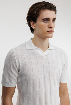 Buttonless polo in linen and cotton ROYAL RED - Ferrante | img vers.300x/
