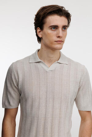 Buttonless polo in linen and cotton ROYAL RED - Ferrante | img vers.300x/
