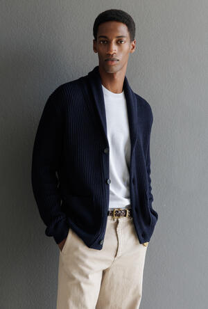 Cardigan con collo sciallato in lana triploritorto MAIN - Ferrante | img vers.300x/