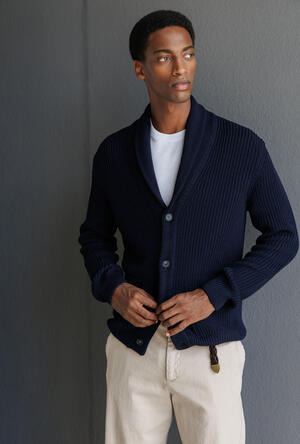 Cardigan con collo sciallato in lana triploritorto MAIN - Ferrante | img vers.300x/