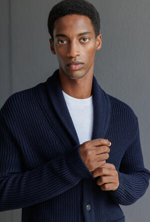 Cardigan con collo sciallato in lana triploritorto MAIN - Ferrante | img vers.300x/