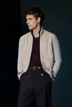 Giubbino in lana e pelle in camoscio ROYAL RED - Ferrante | img vers.300x/