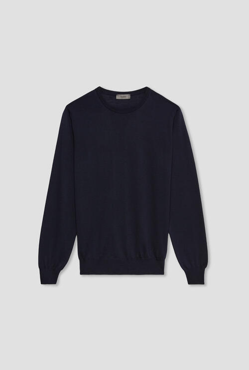 Worsted wool crew-neck Navy Blue