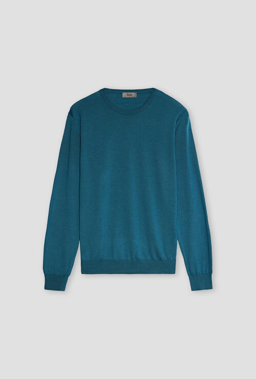 Worsted wool crew-neck Turquoise