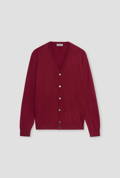 Pure worsted wool cardigan Bordeaux