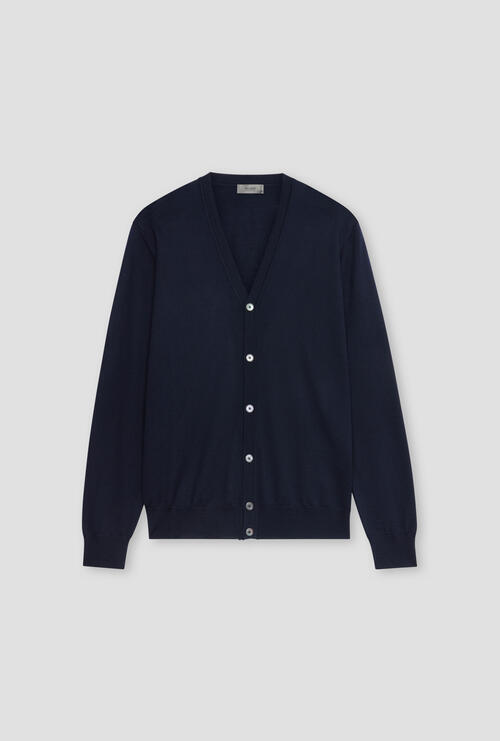 Pure worsted wool cardigan Navy Blue
