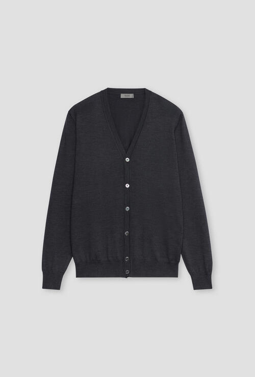 Pure worsted wool cardigan Anthracite
