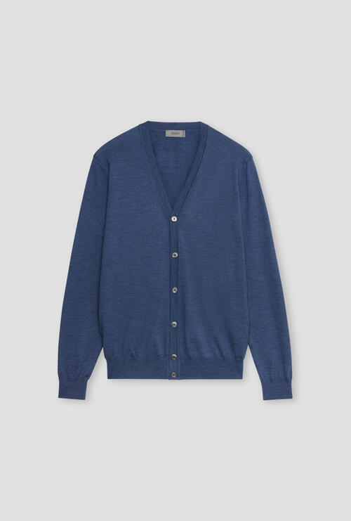 Pure worsted wool cardigan Blue