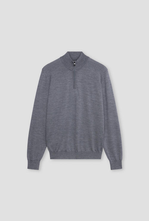 Serafino zip in pure combed wool Dark Grey