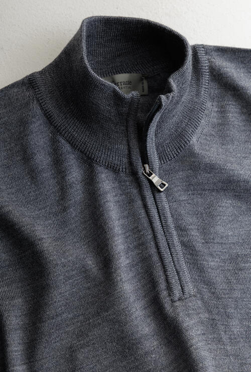 Serafino zip in pure combed wool Dark Grey