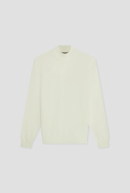 Brushed pure wool mock neck White