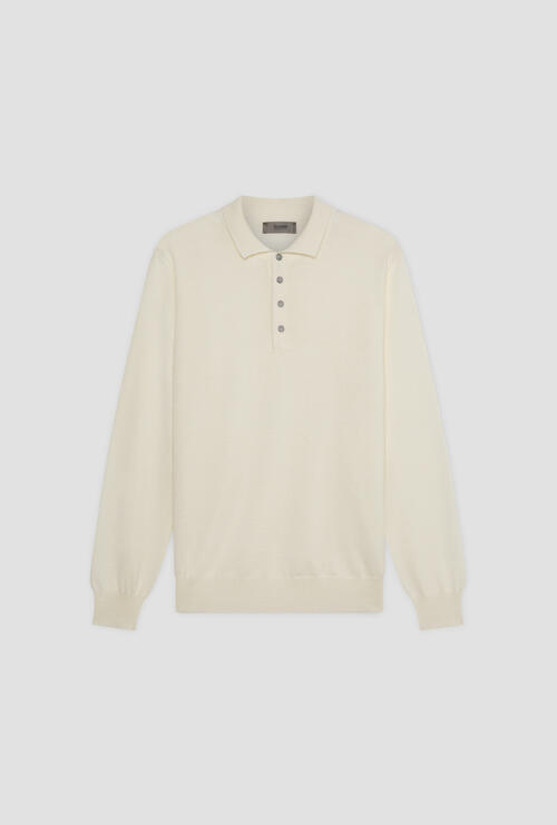 Polo shirt in pure worsted wool White