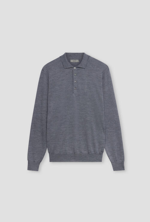 Polo shirt in pure worsted wool Dark Grey