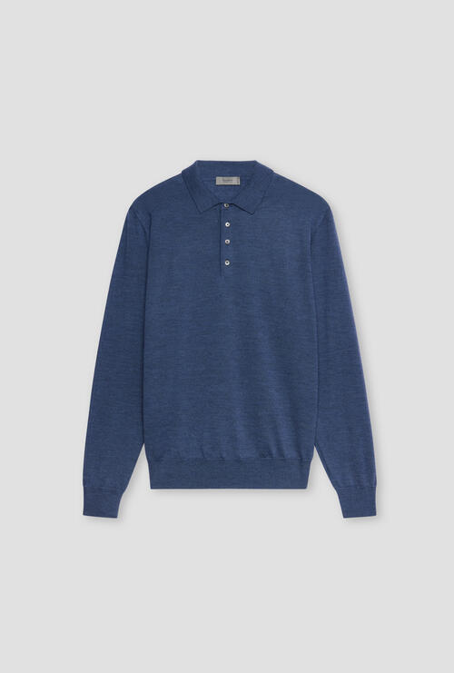 Polo shirt in pure worsted wool Blue