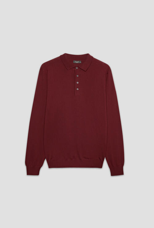 Polo in pura lana pettinata Bordeaux