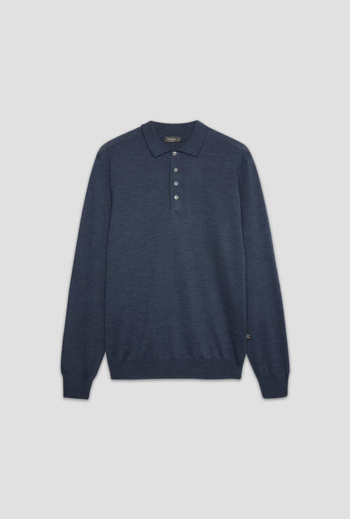 Polo in pura lana pettinata Blu