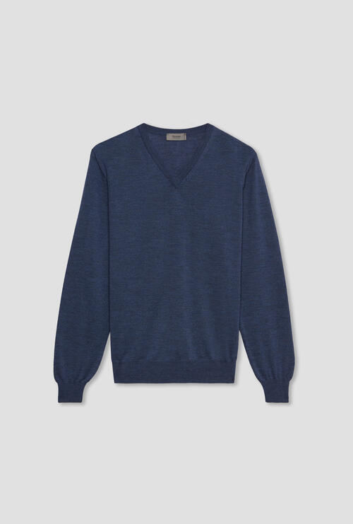 Brushed pure wool pullover Blue