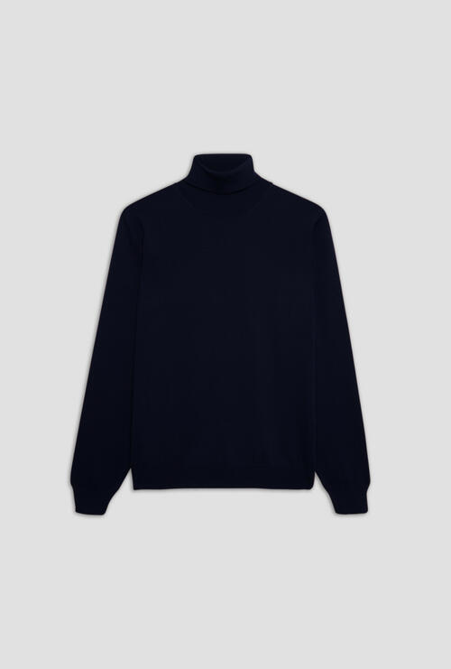Dolcevita in pura lana pettinata Blu Navy