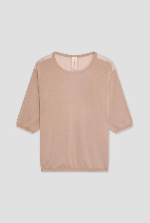 Girocollo manica tre quarti con inserto Rosa