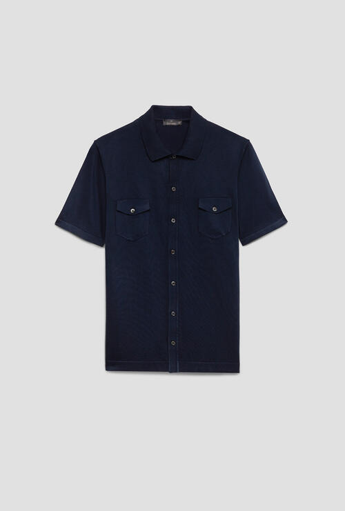 Camicia in maglia con tasche a toppa Blu Navy