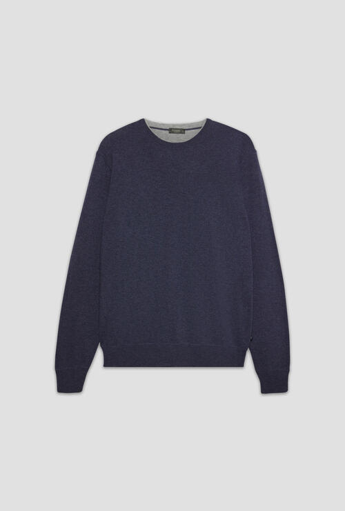 Felpa in maglia girocollo in lana cardata Blu