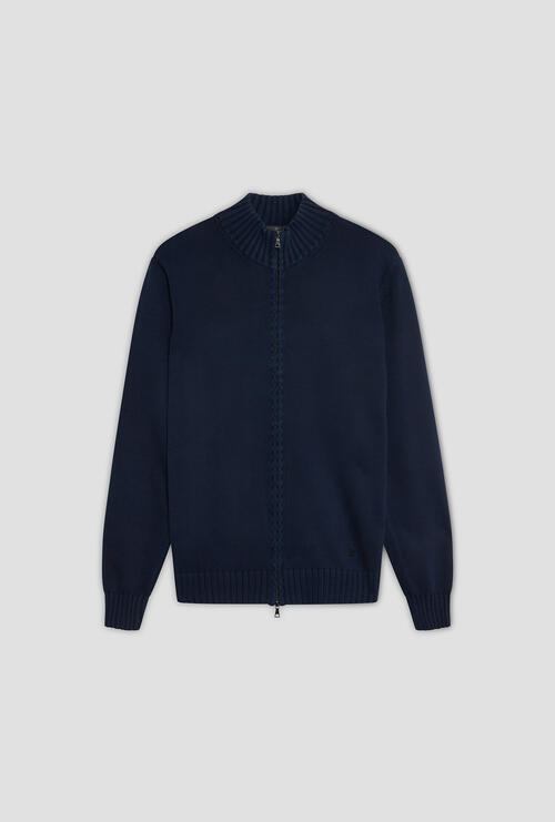 Giacca full zip in cotone tinto in capo Blu Navy