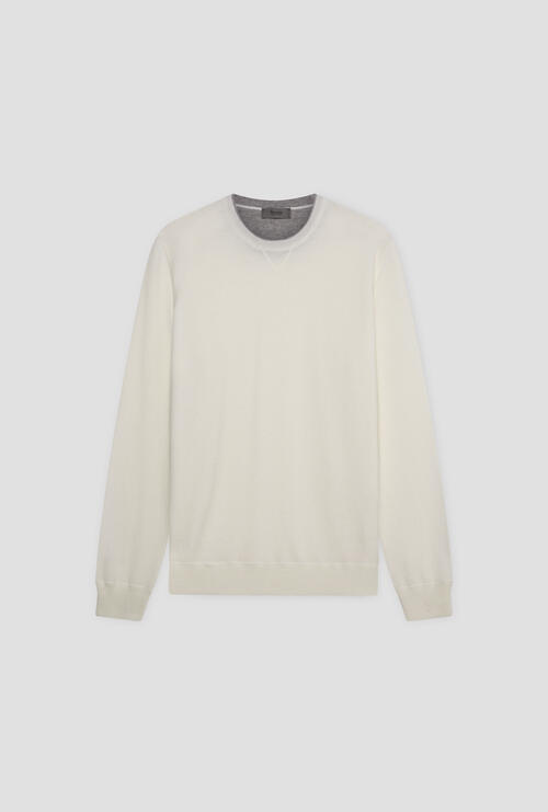 Felpa in maglia girocollo in lana cardata Bianco
