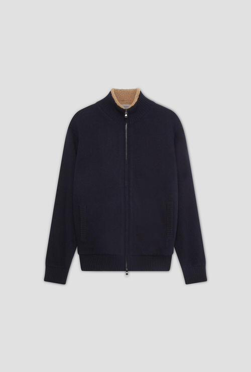 Knitted jacket with bouclè eco-fur Navy Blue