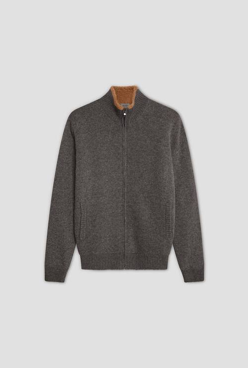 Giubbino in maglia con eco-pelliccia bouclè Antracite