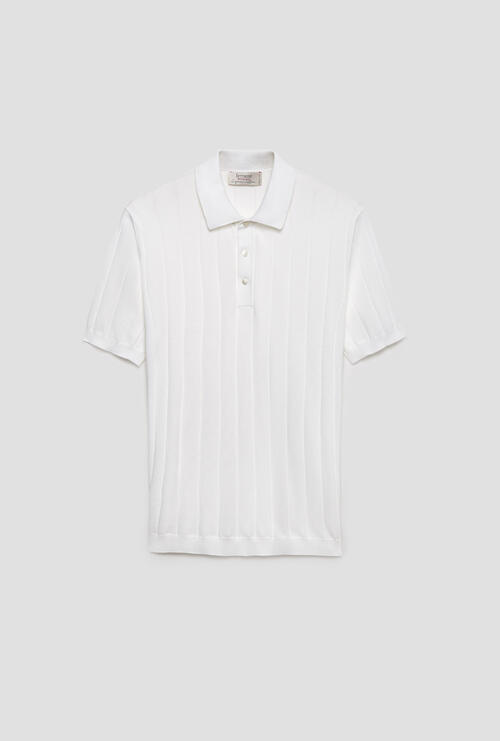 Polo a coste in cotone organico Bianco