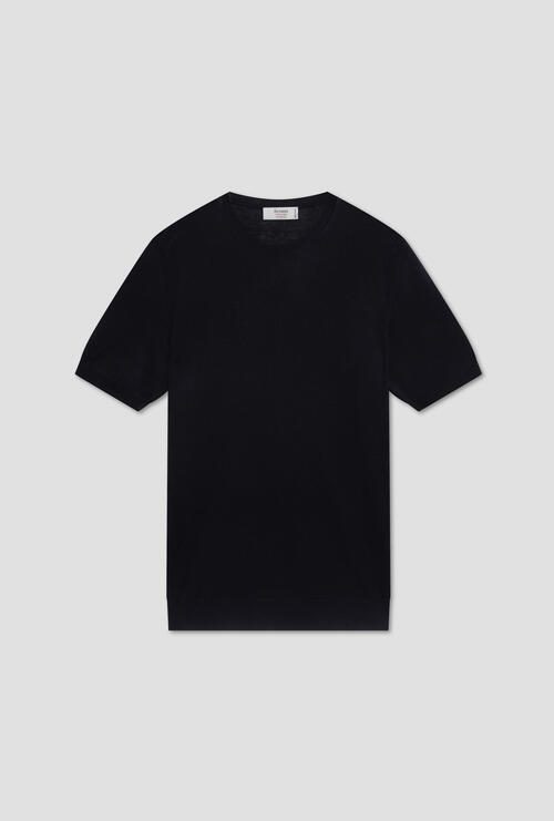 T-shirt in seta e cotone tinta in capo Blu Navy