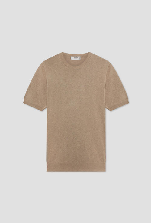 T-shirt in seta e cotone tinta in capo Tortora