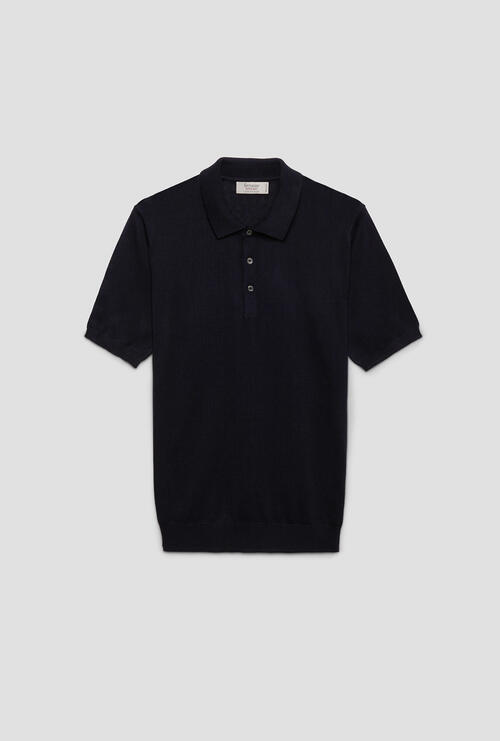 Polo in maglia in seta e cotone Blu Navy