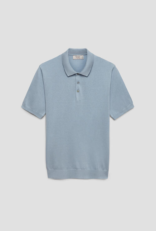 Polo in maglia in seta e cotone Celeste