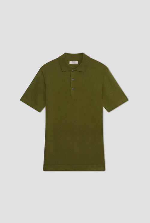 Polo in Lino e cotone Verde oliva