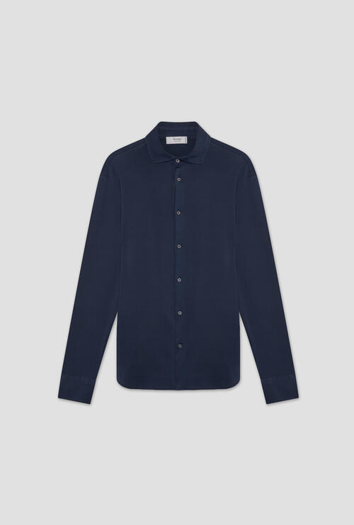 Camicia in Jersey ultralight tinta in capo Blu Navy