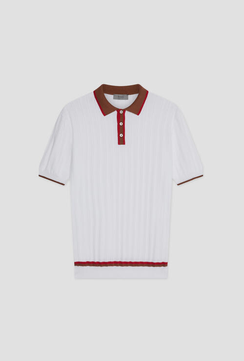 Polo a coste con contrasti Bianco