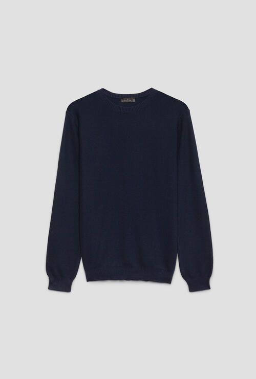 Girocollo nido d'ape tinto in capo Blu Navy