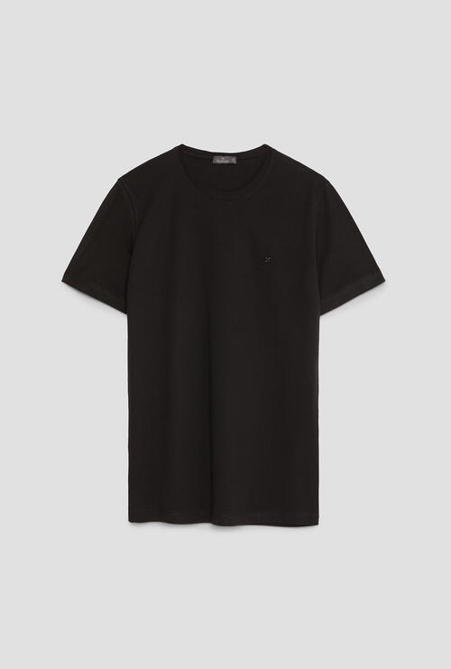 Elastic jersey T-shirt with embroidery Black