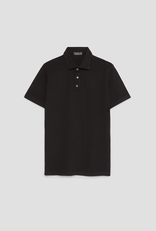 Elastic jersey polo shirt Black
