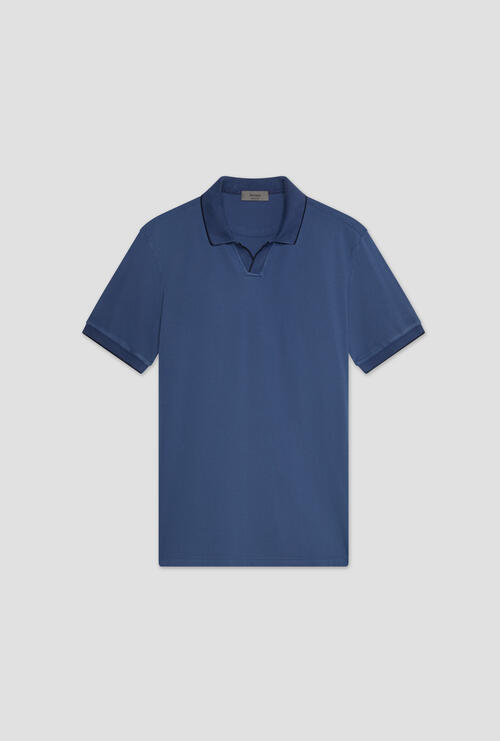 Polo in piquet senza bottoni tinta in capo Blu