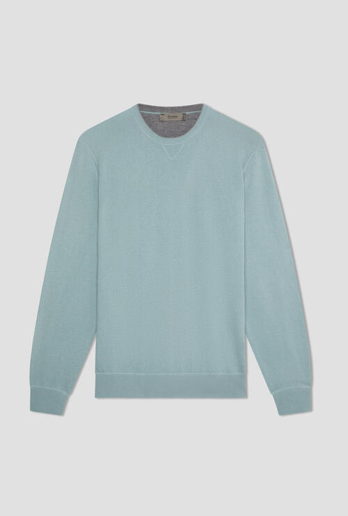 Carded wool crew-neck sweater Light blue