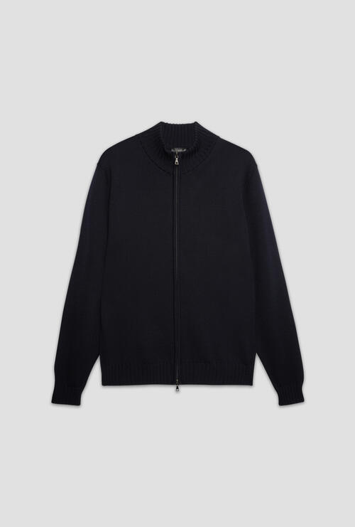 Full-zip jacket in combed merino wool Navy Blue