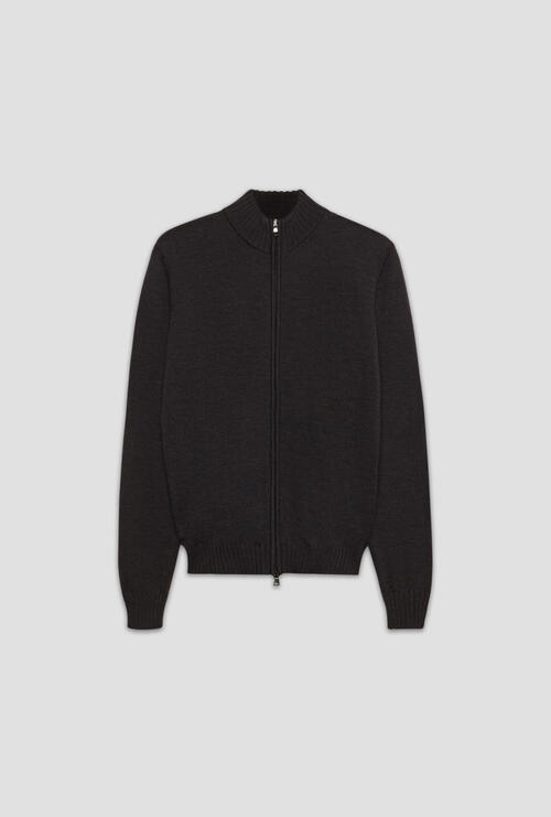 Full-zip jacket in combed merino wool Anthracite