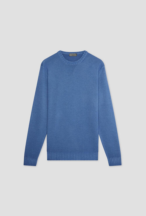 Garment-dyed two-thread crew neck Cobalt