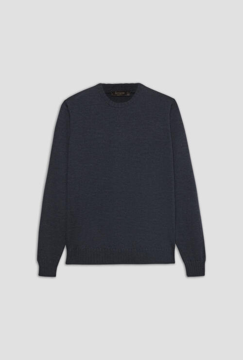 Garment-dyed two-thread crew neck Blue