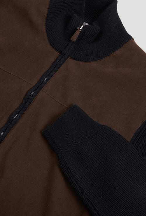 Full-zip jacket in pure wool with alcantara Navy Blue
