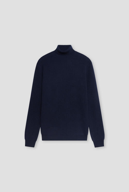 English knit turtleneck in wool and cashmere Navy Blue