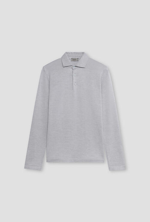Polo with shirt collar in pure combed wool Pearl grey